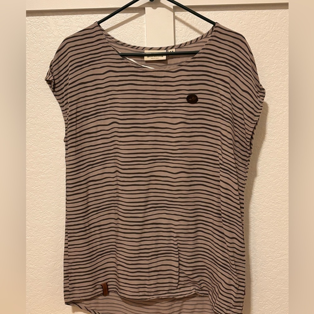 Naketano blouse grey with dark grey stripes. Size M women’s. Made in Turkey.
